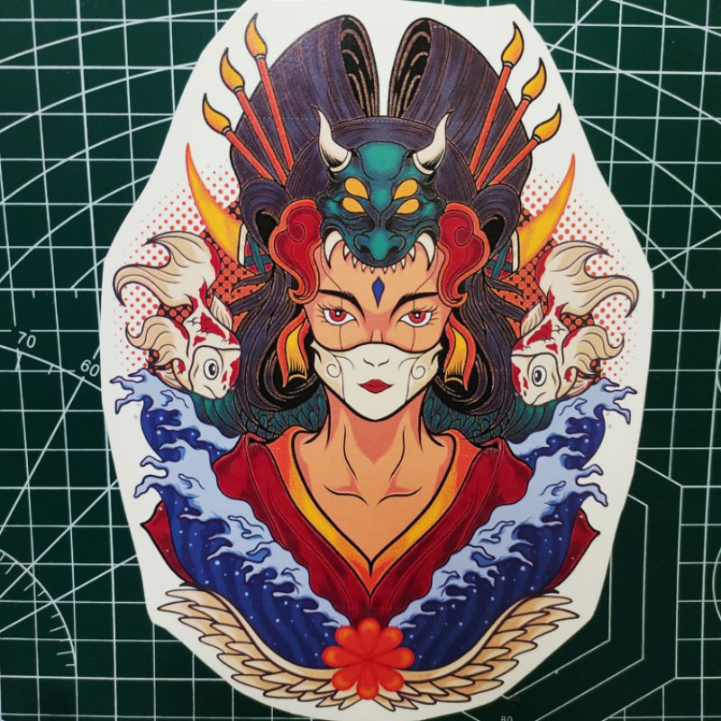 

cetak water slide decal geisha untuk helm motor mobil dll