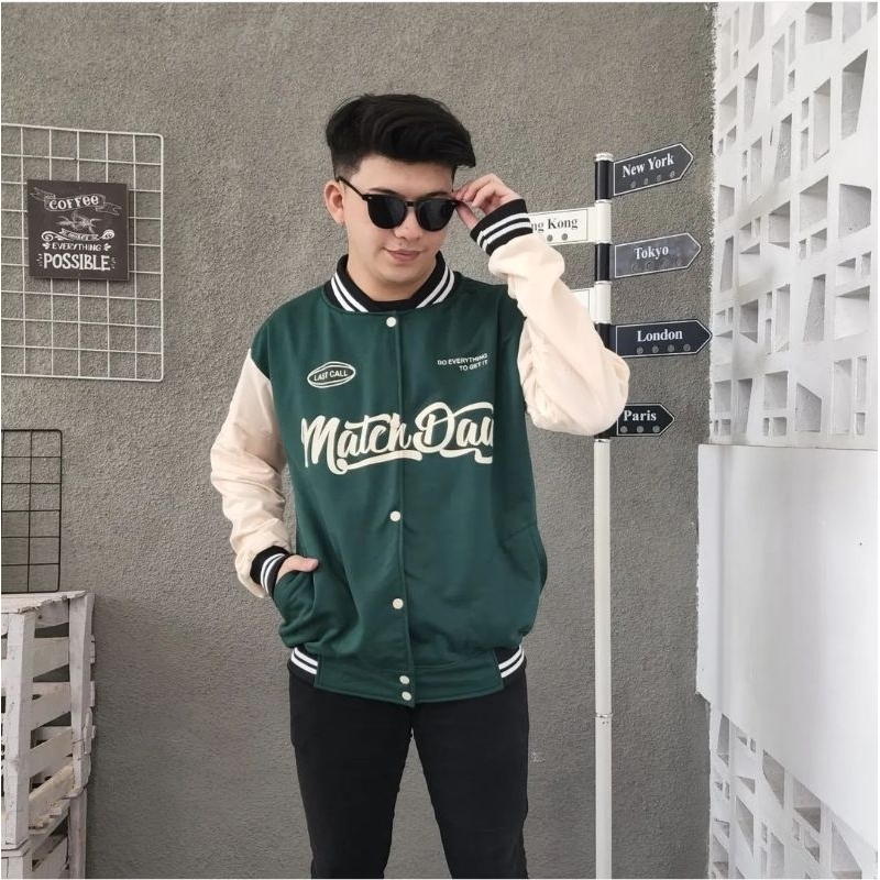 Jaket Sweater Baseball Pria Motif MATCHDAY Lengan Comby