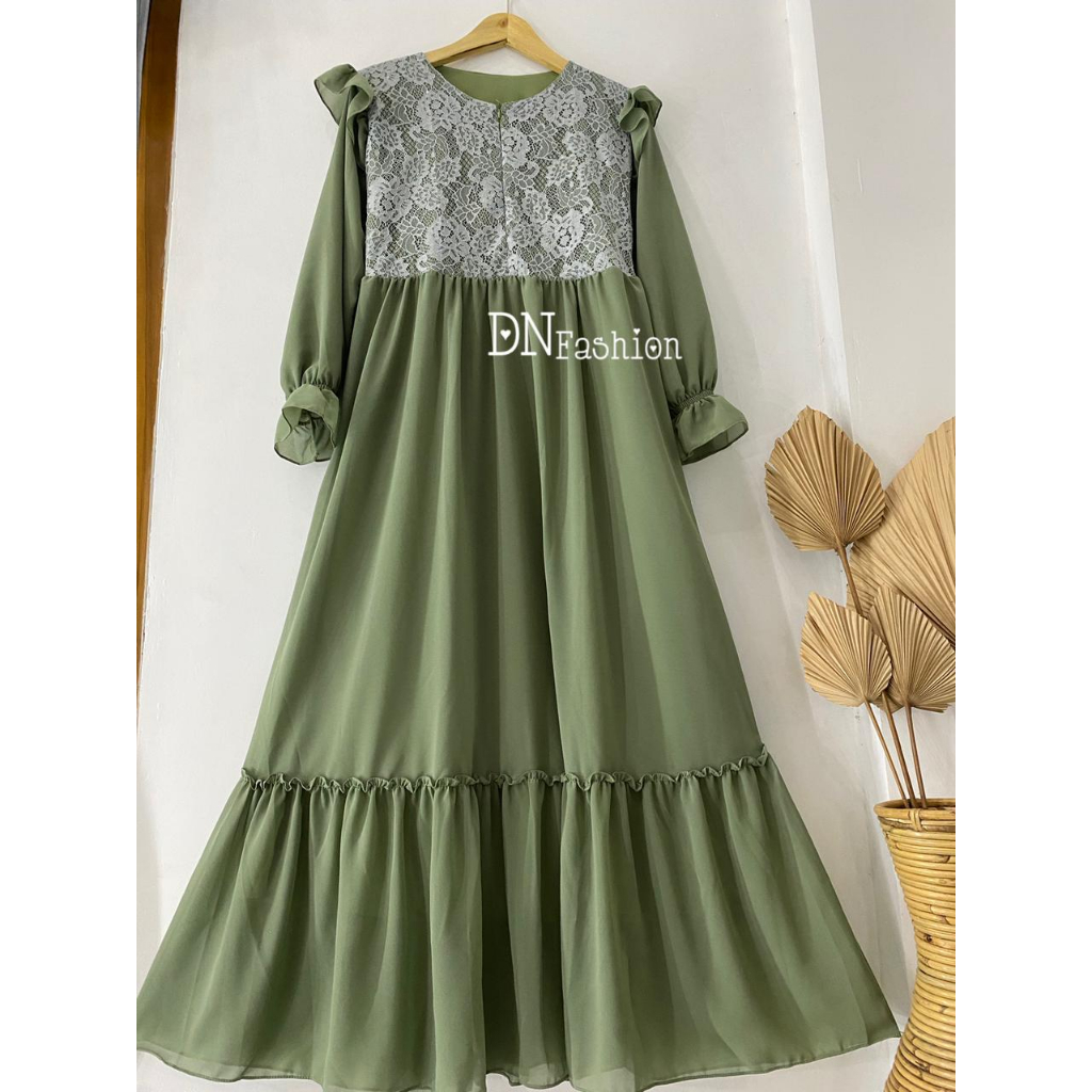 Gamis Ceruty Babydoll Mix Brukat Cantik / Gamis Terbaru Ceruty Brukat Depan Saja