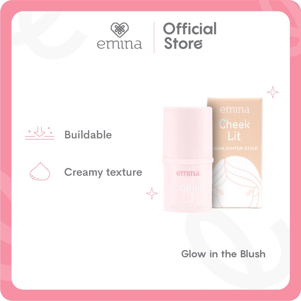 EMINA Cheek Lit Highlighter Stick Indonesia / 7g / Creamy Texture Buildable / Powder Non Greasy Subtle Glow / Natural Effect Blendable Nudetwinkle / Stik Bedak Matte / Cosmetic Makeup Face Make Up Series / Powder Nudesparkle Pressed Cream Blush On Stick