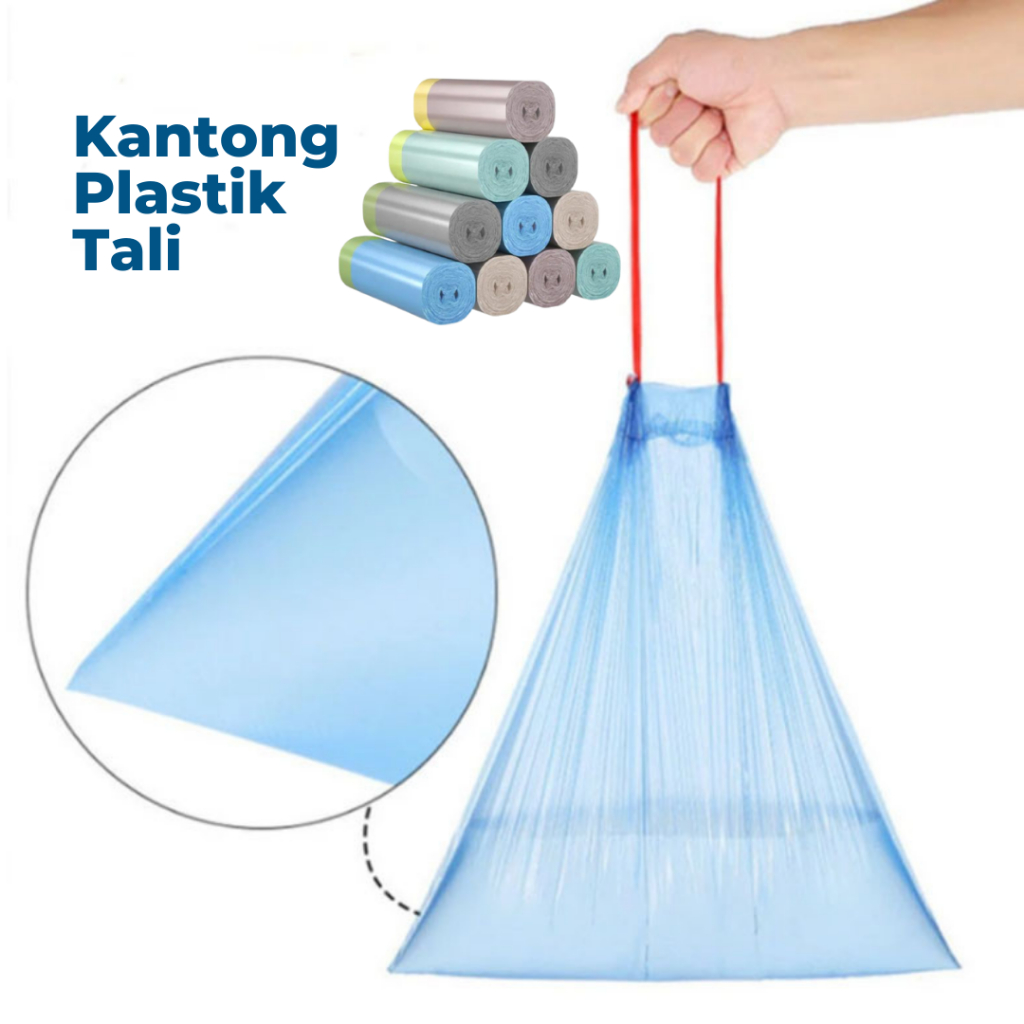 Kantong Plastik Sampah 45X50cm Roll Dengan Tali Trash Bag Tong Sampah Gulungan Premium