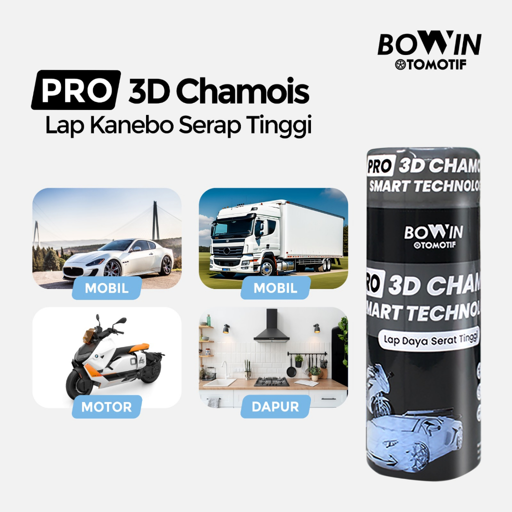 Bowin Lap Chamois Kanebo - 3D Smart Technology (Lap Daya Serap Tinggi)