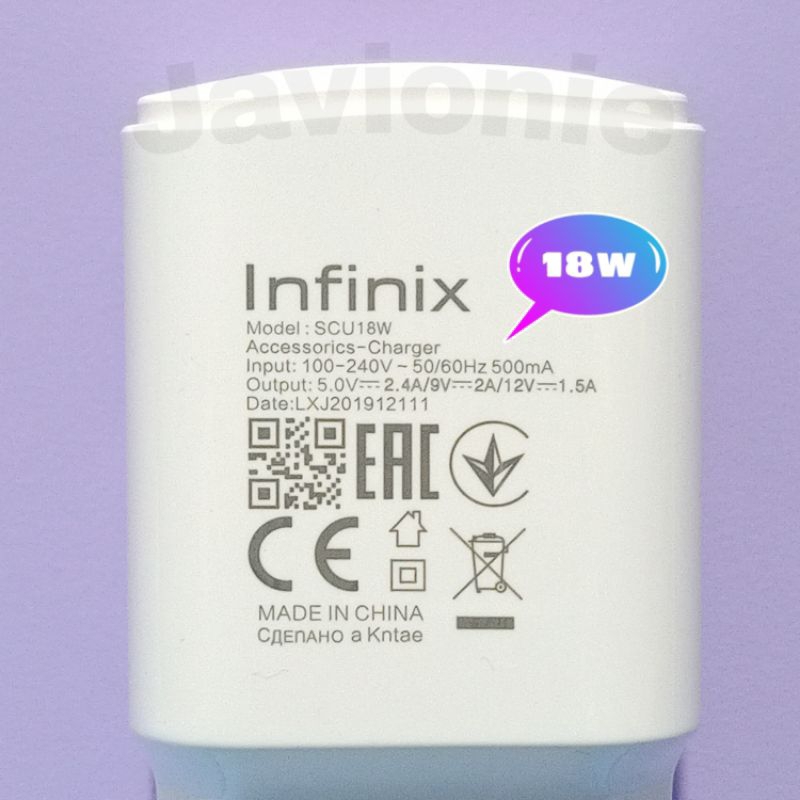 Charger Casan INFINIX HOT 11 11S 12 20 30 30i NOTE 8 10 ZERO X NEO PLAY PRO 18W Original TYPE C Fast Charging
