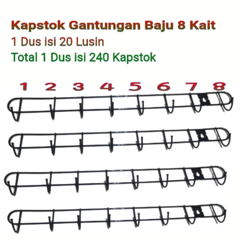 Kapstok 8 kait / Gantungan Dingding 8 Kait ( 1 Dus isi 20 Lusin )