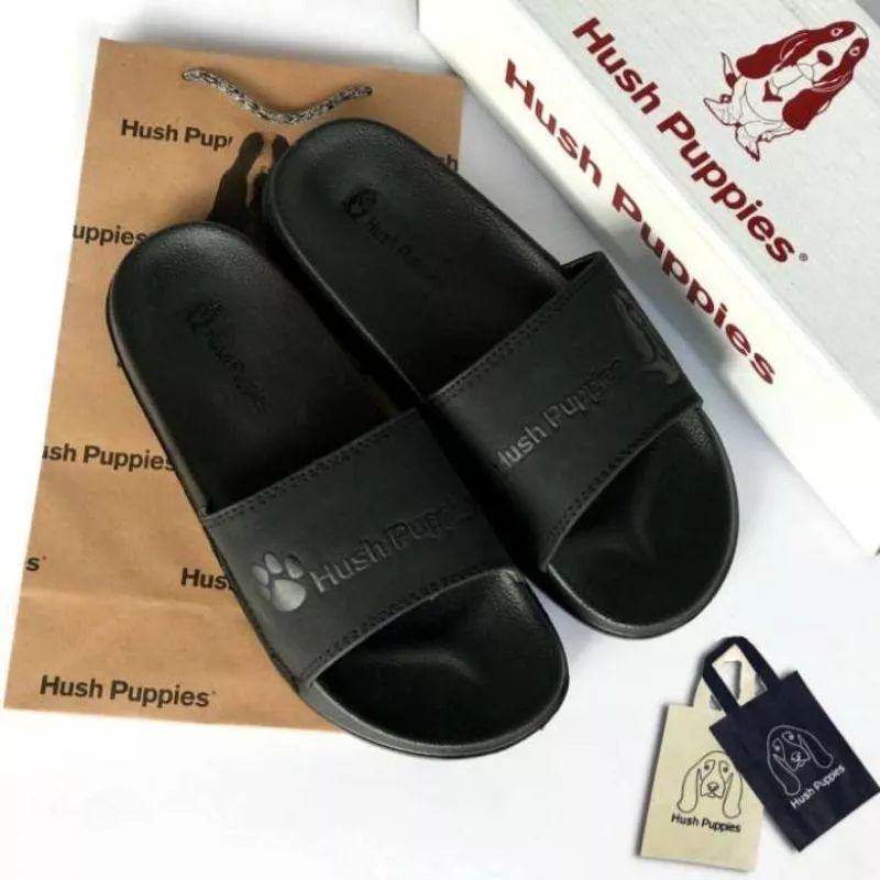 sandal pria wanita hush puppies varsity full black original