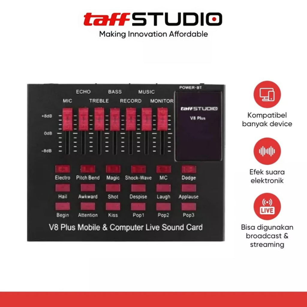 TaffSTUDIO Soundcard V8+ V8 Plus Sound Card Effects External Mic Condenser Mikrofon Mik MP3 V8plus V