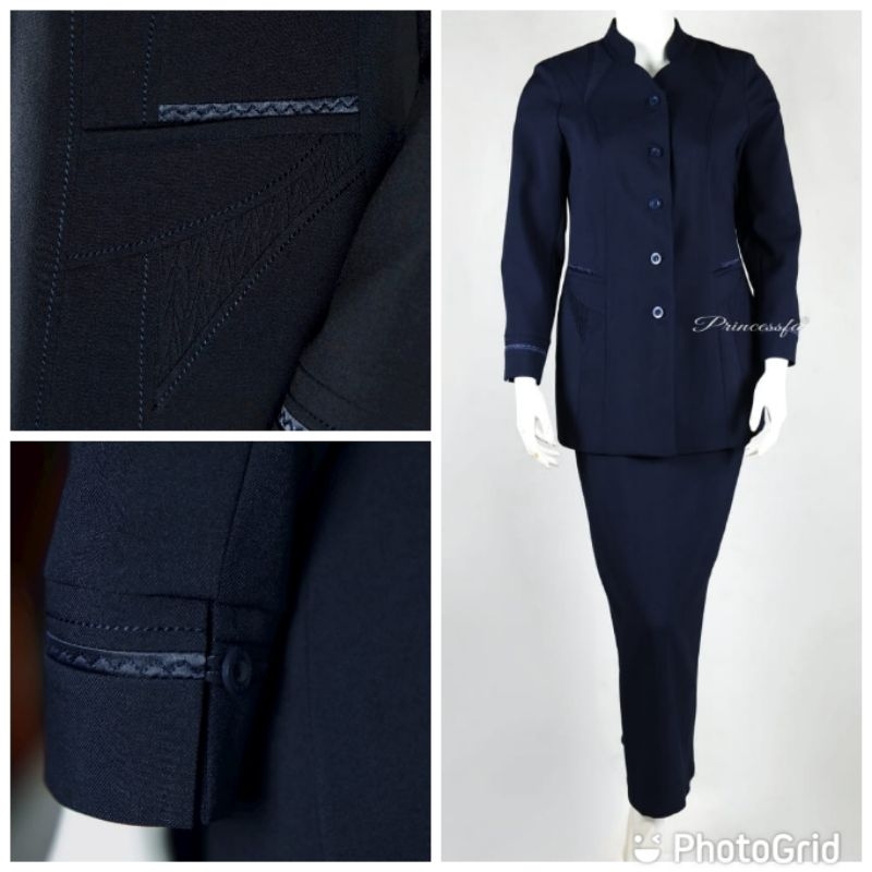 Setelan blazer wanita Blazer guru Seragam guru navy Setelan rok span