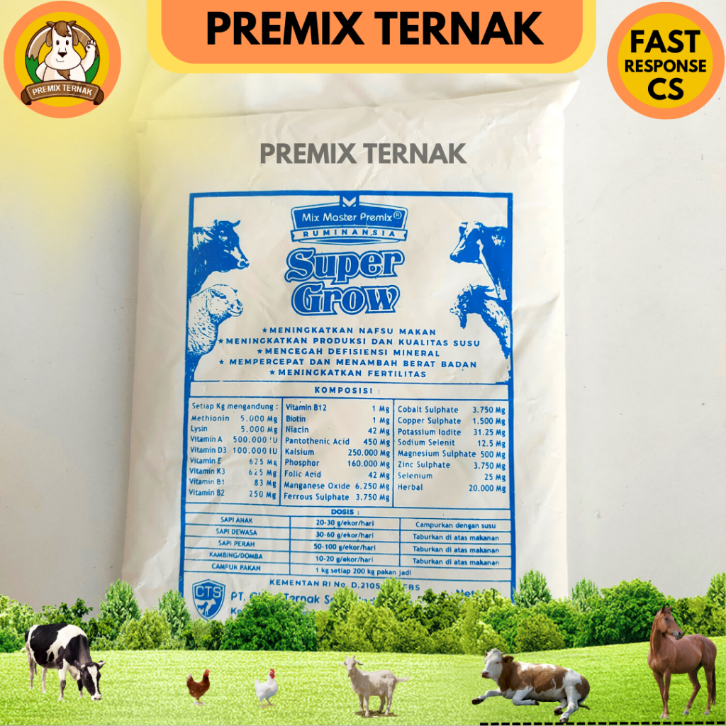 PREMIX SUPER GROW 1 KG - Multimineral Multivitamin untuk Sapi Kambing Domba PREMIUM QUALITY