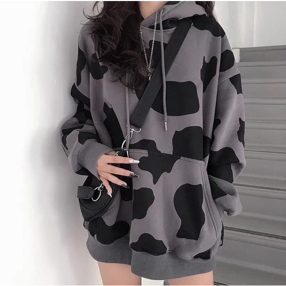 SWEATER HOODIE COW PULL PRINT OVERSIZE WANITA  SWEATER HOODIE OVERSIZE