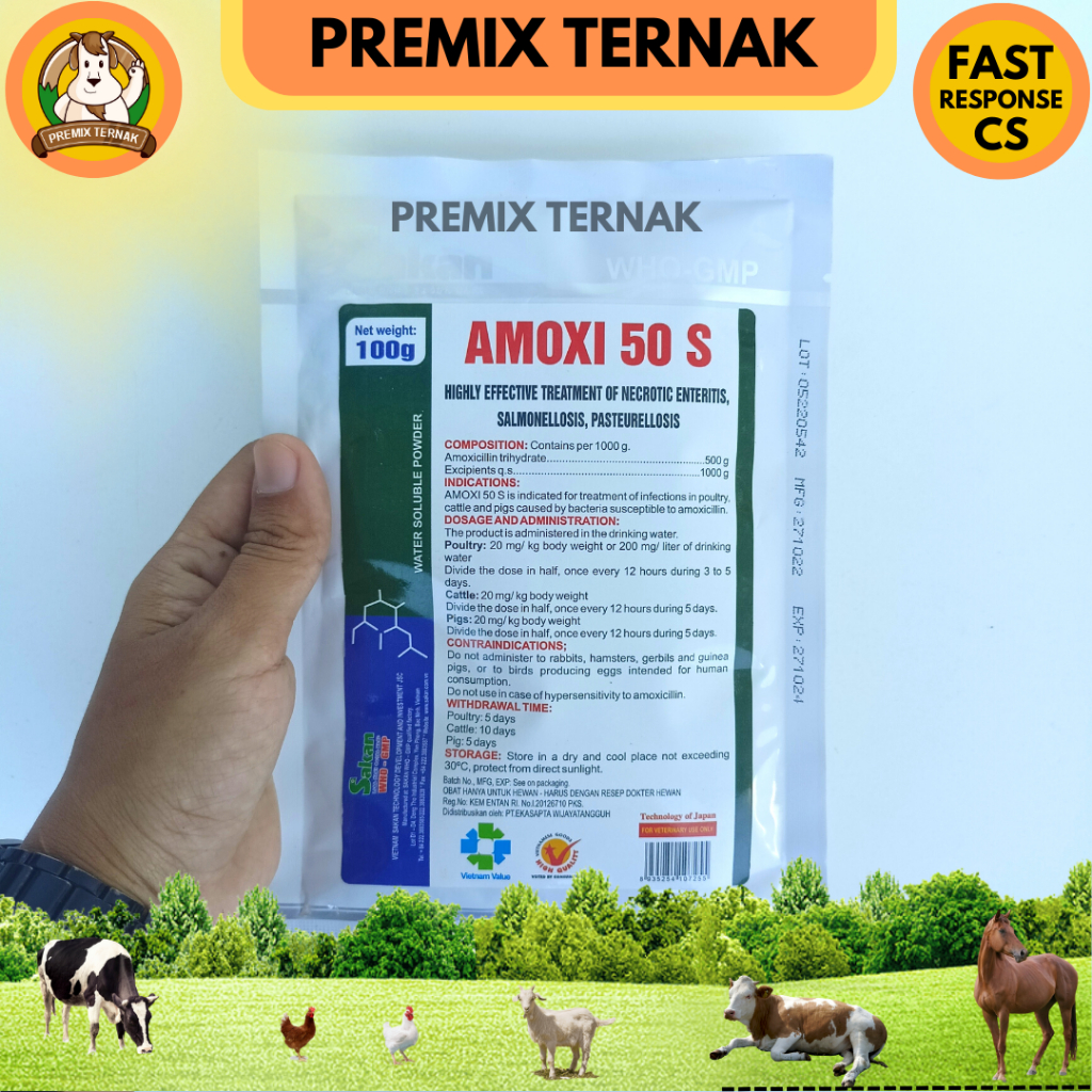 AMOXI 50 S 100gr - Obat Ampuh untuk Pencernaan Ayam Sapi Babi Joss - Like Amoxitin