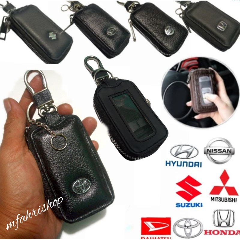 Dompet kunci remote keyless mobil kulit asli transparan zipper hitam edition dompet stnk