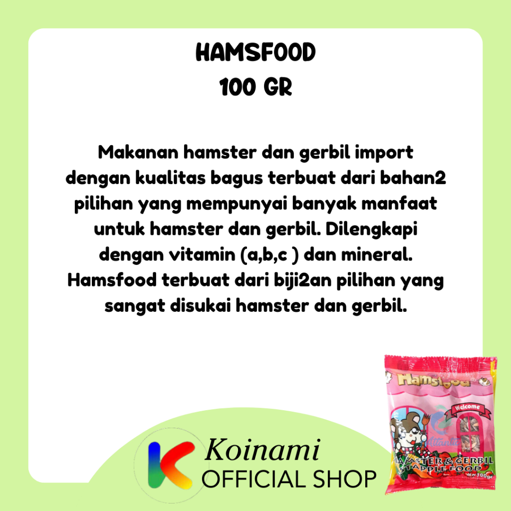 HAMSFOOD 100gr / Makanan Hamster / Makanan Pengerat / aksesoris hamster /hamster