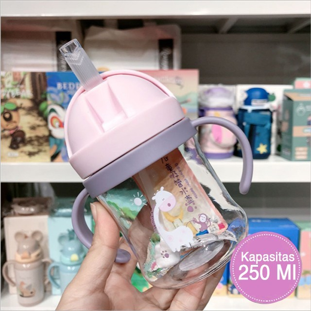 BOTOL AIR MINUM SEDOTAN ANAK LUCU MOTIF ANIMAL 250ML BPA FREE