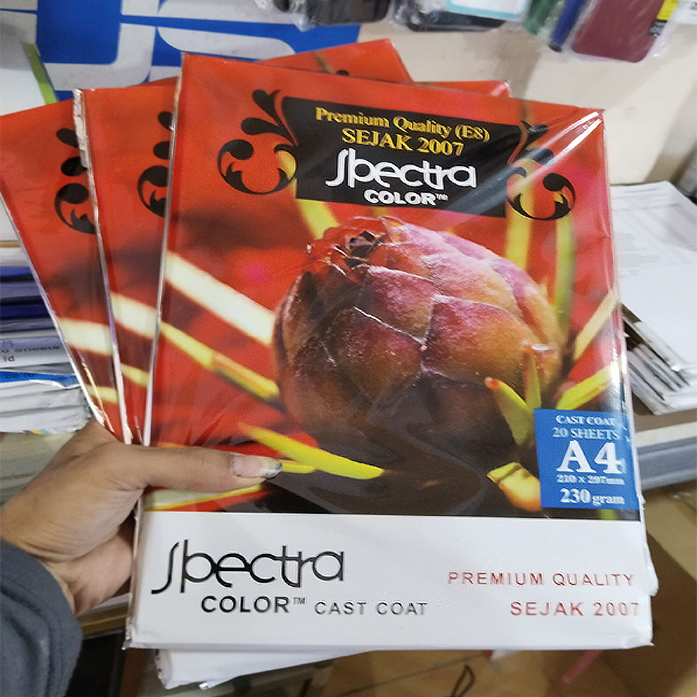 

PHOTO PAPER SPECTRA 210 x 297mm 230 GRAM / kertas foto spectra A4 ( 1 PACK = ISI 20 LEMBAR )