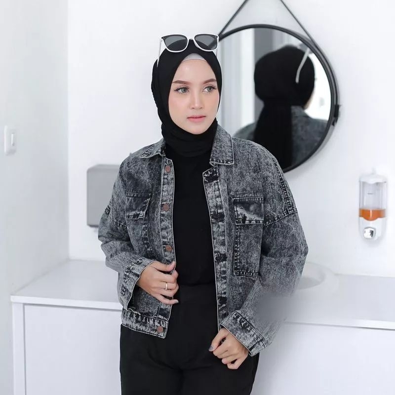 Tamstore Jaket Jeans Denim Wanita Oversize