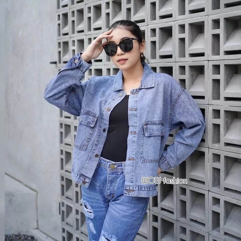 Tamstore Jaket Jeans Denim Wanita Oversize