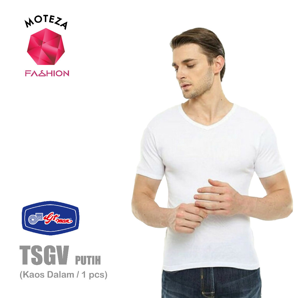 Kaos Dalam Oblong Singlet Pria V -Neck T-Shirt - GT Man TSGV - White ( Putih ) / Black ( Hitam )