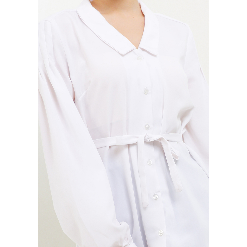LLACES Clothing - Blouse Wanita - Business Shirt - White
