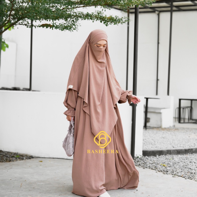 BASHEERA LABEL KHADEEJAH SERIES- French khimar - french khimar crinkle - gamis crinckle