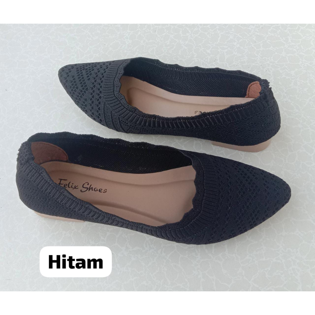 Sepatu Wanita Flatshoes tinggi 3cm Balet Rajut Import Premium casual Karet elastis - FF17