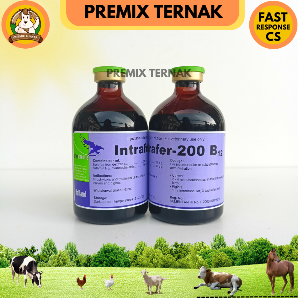 INTRAFER 200 B12 100 ml Holland Obat Anemia &amp; Pertumbuhan Fe &amp; B12 Hewan