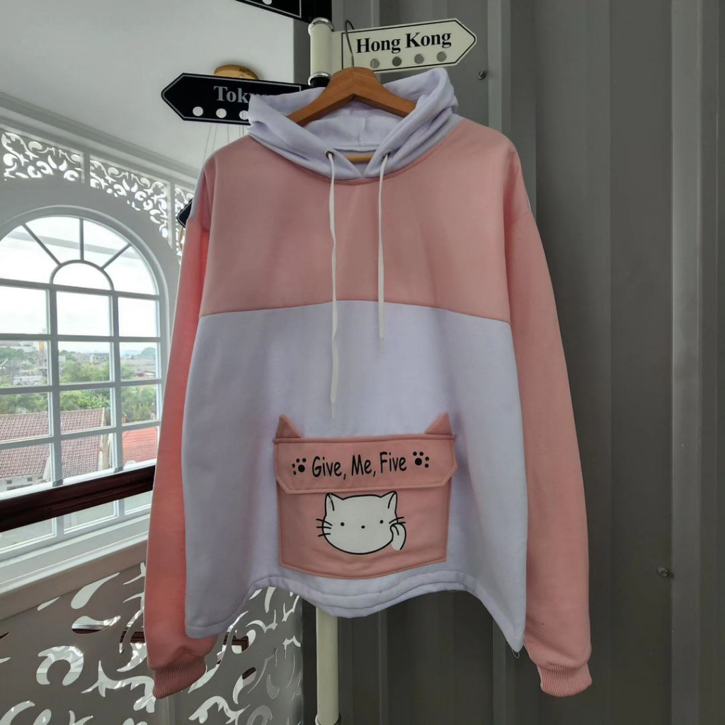 Nara.Grosir - Give Me Five Cat l Hodie Wanita Terbaru