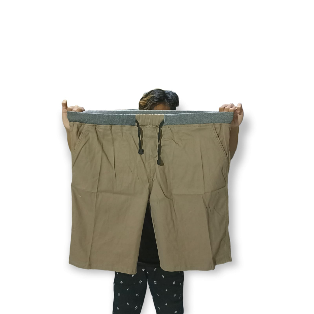 CELANA PENDEK CHINO PINGGANG KARET BAHAN MELAR JUMBO 27-44