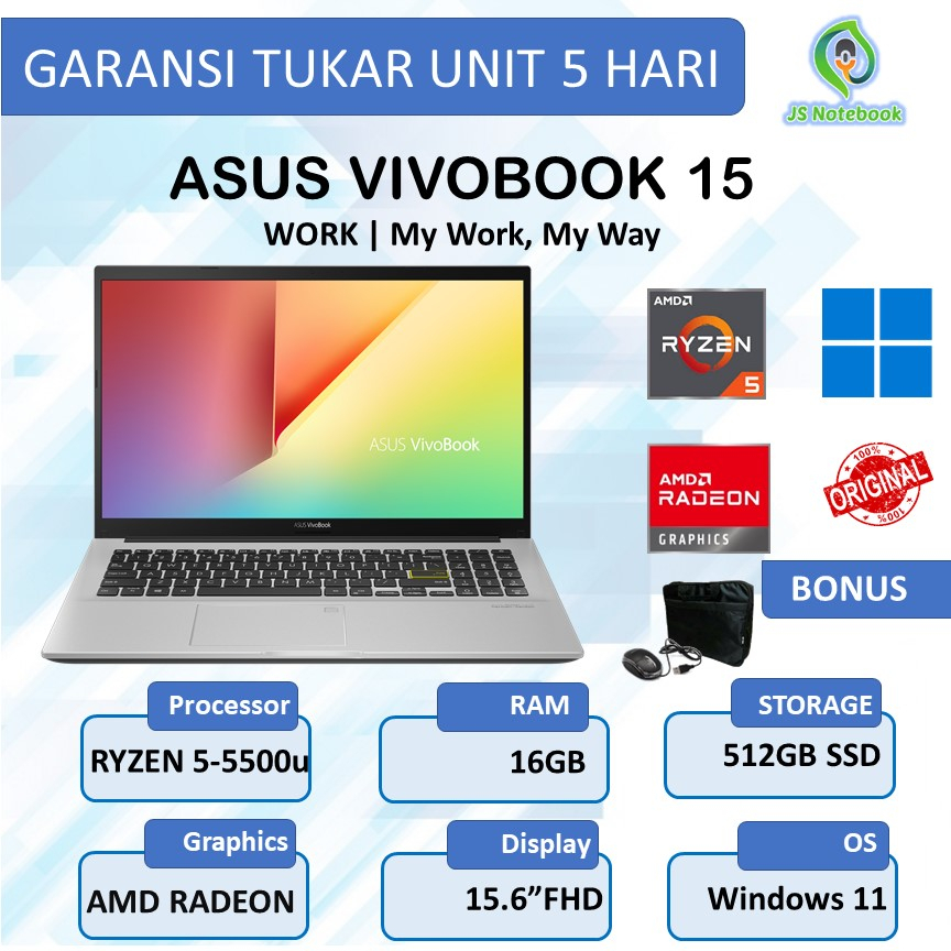 ASUS VIVOBOOK 15 M513UA RYZEN 5-5500u 16GB 512SSD WIN11 15.6' FHD