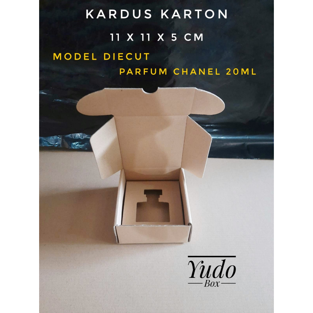 

kardus karton uk.11x11x5 cm model diecut parfum chanel 20 ml