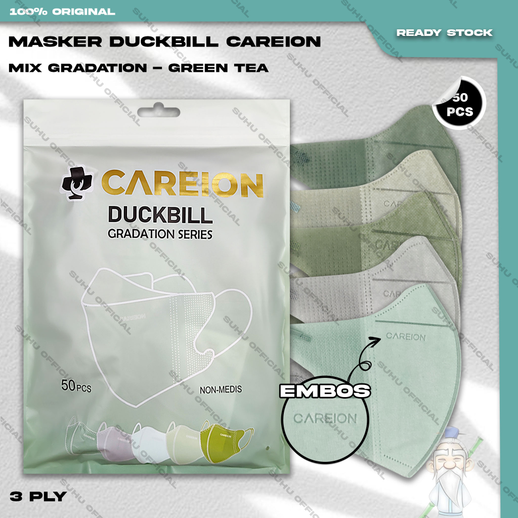 Masker Duckbil CAREION 4Ply isi 50Pcs Gradation Series Grean Tea Matcha Duckbill Earloop Surgical Mask Kemenkes