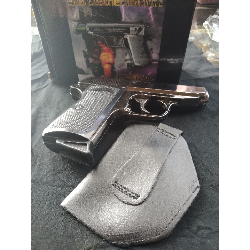 Korek Api Pistol 508 Leather machine Silver Full besi free sarung