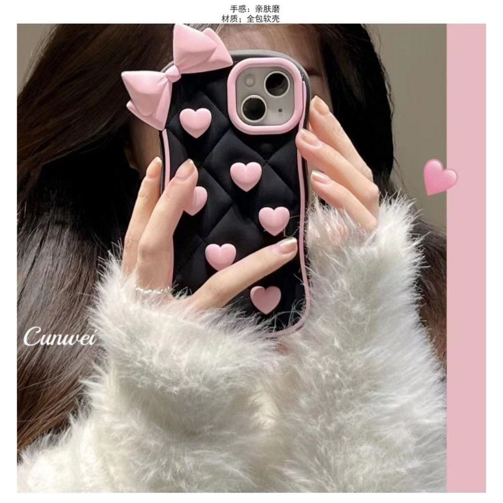 Soft Case 3D Black Love Pita untuk IP X XR XS 11 12 13 14