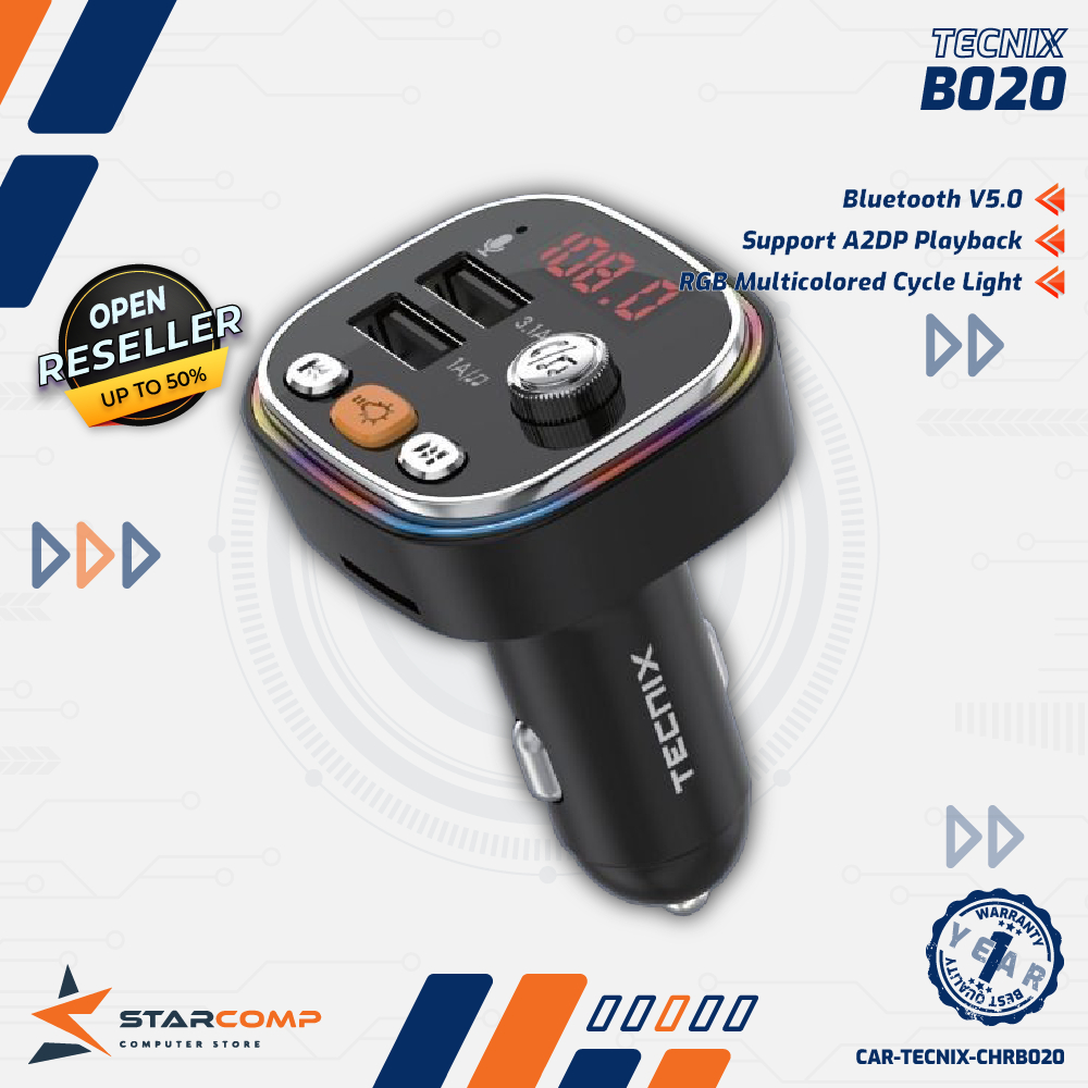 Tecnix CHR-B020 Car Charger MP3 Player RGB Ambient Lighting Original