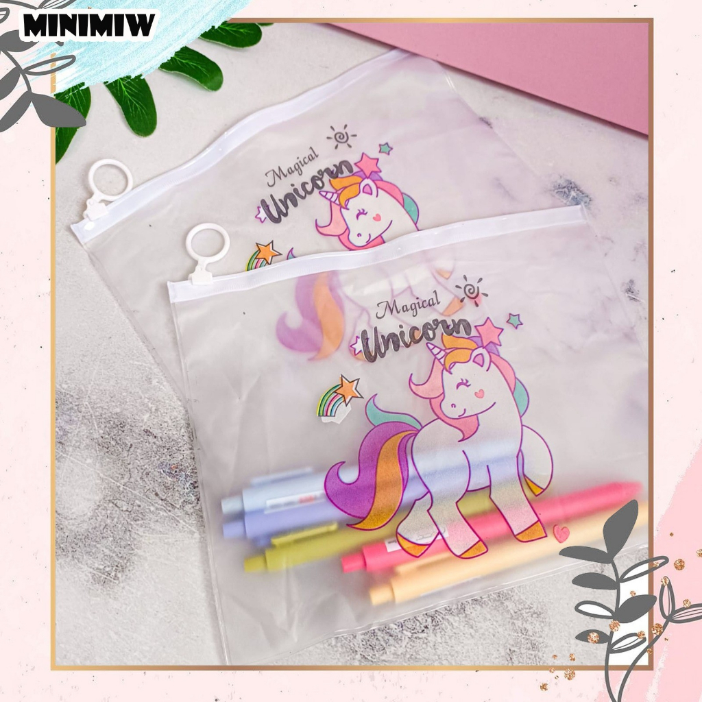 POUCH BENING LOGO KUDA PONI UNICORN TEMPAT PENSIL TRANSPARAN ALAT PENYIMPANAN MAKE UP KADO TRAVEL