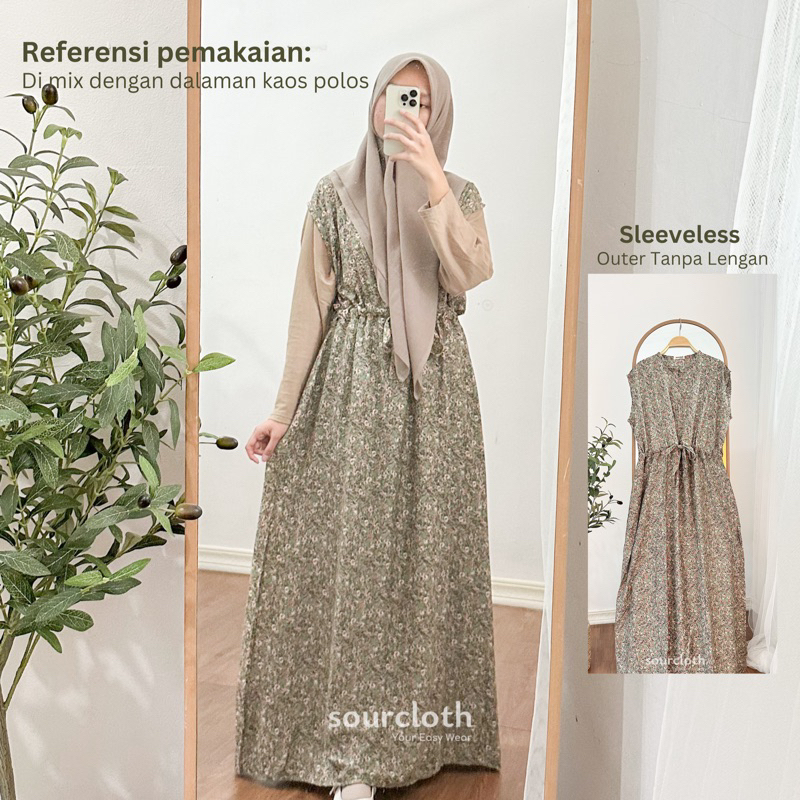 UNA DRESS - Outer Gamis Sleeveless Lekbong Syar'i Motif Bercorak Bunga Vintage