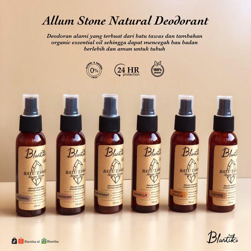 Blantika Tawas Spray Natural Deodorant Crystal Allum Stone - deodoran alami tahan bau badan