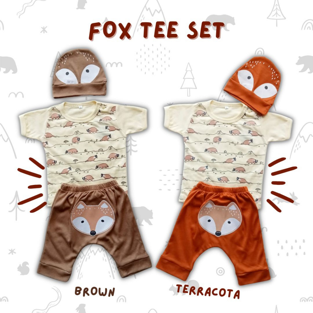 setelan anak laki laki set topi balita 1 2 tahun 6-12bulan setelan jogger lengan pendek FOX tee set baju anak laki laki