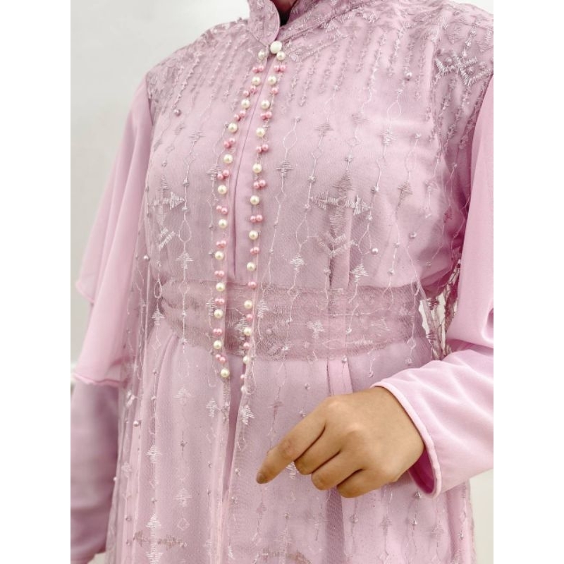 PB Prilly Busana - LAURA SET 3in1 DEWASA - GAMIS SET OUTER TILE BORDIR MUTIARA - GAMIS PESTA