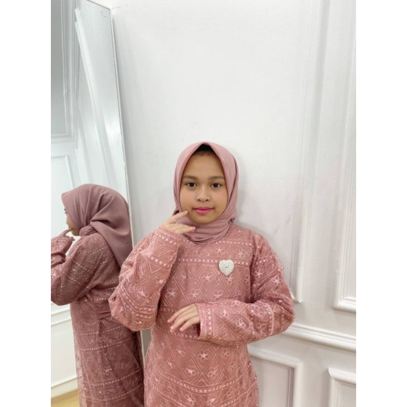 PB Prilly Busana - ALINDA ANAK DRESS DUYUNG TILE BORDIR MIX CERUTY MALAYSIA - GAMIS COUPLE IBU ANAK - GAUN SERAGAM MOMS KIDS - GAUN ANAK - GAUN ANAK PESTA