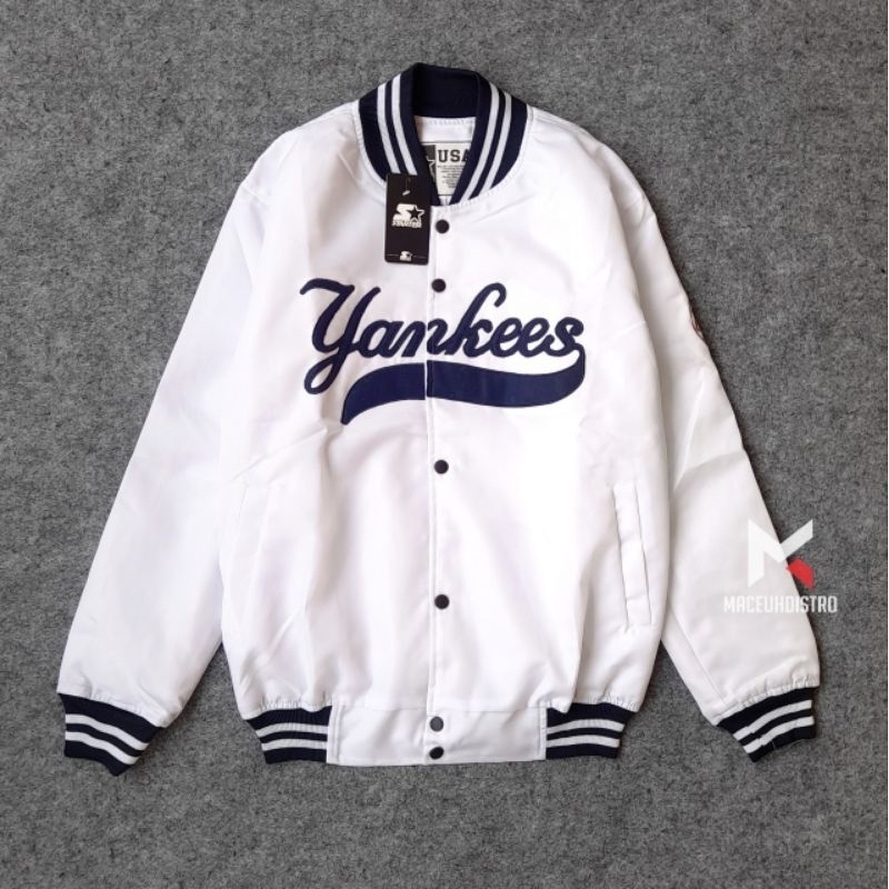 Jaket Varsity Yankees Unisex Heavyweight Satin Varsity Bomber NBA NFL MLB Chicago Bulls New York Yan