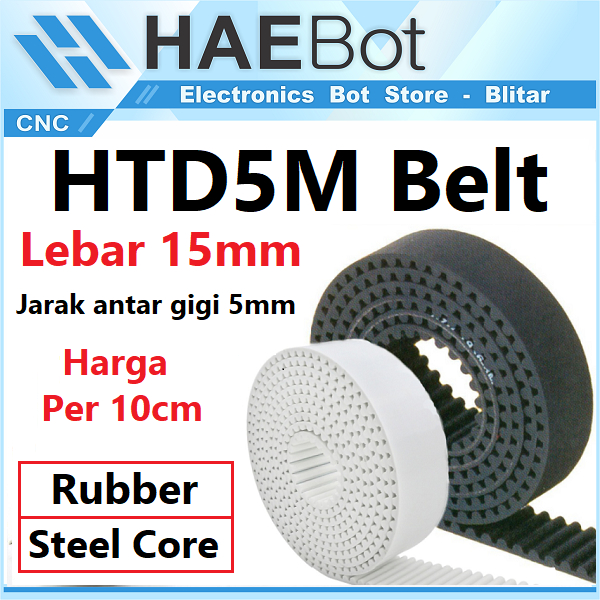 [HAEBOT] HTD5M Timing Belt 15mm Rubber PU Steel Core W15 10cm Open Loop Hitam Putih Pitch 5mm CNC 3D Printer Mekanik Karet Rantai Gerak