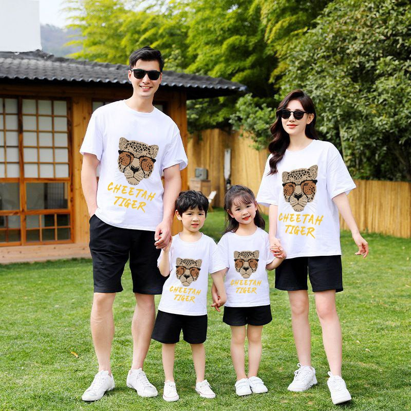 Mokokomo T-shirt Baju Couple Keluarga Cheetah Kaos Couple Atasan Couple Keluarga