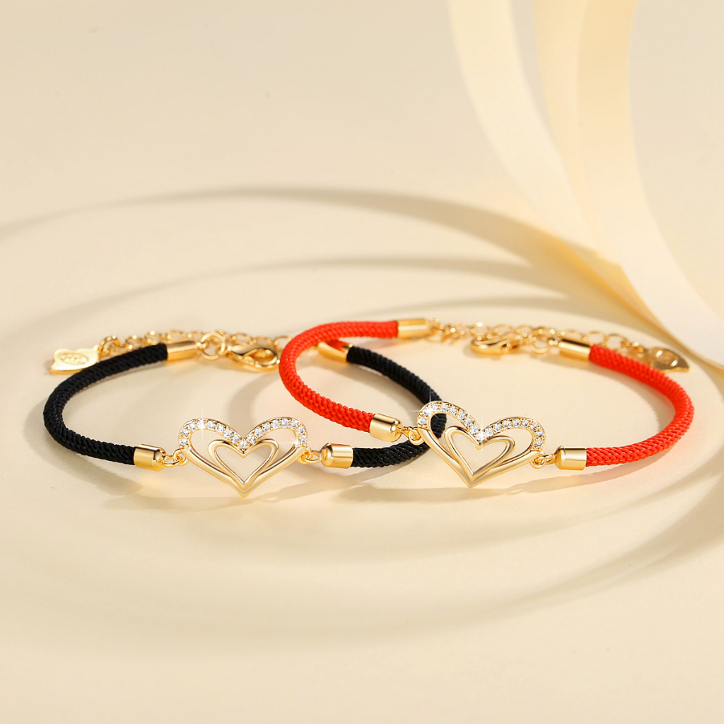 Y032 【Barang spot】Gelang Tali Anti Air Charm Hati Liontin Gelang Tali Titanium Wanita Anti Karat Gelang Couple