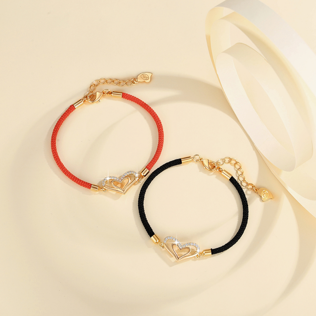 Y032 【Barang spot】Gelang Tali Anti Air Charm Hati Liontin Gelang Tali Titanium Wanita Anti Karat Gelang Couple