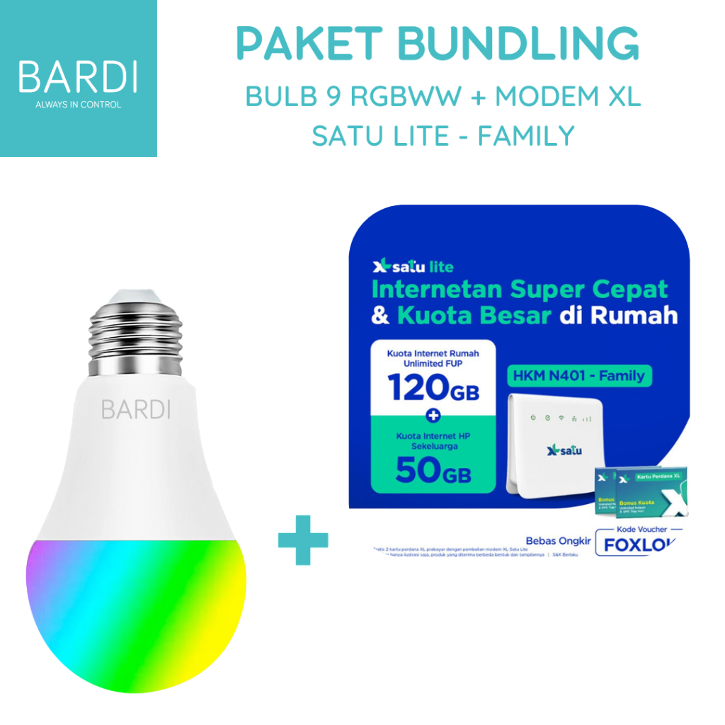 Bundling Smart LED Light Bulb 9W RGB WW + Modem XL SATU Lite Family