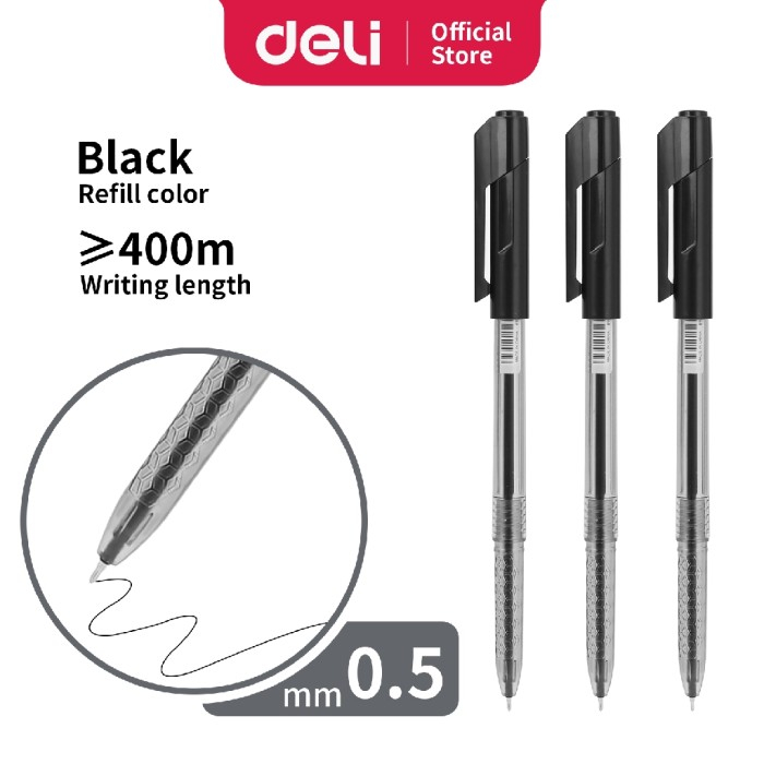 

MICHIRO Pulpen Tinta Warna Hitam / Pulpen Gel / Pulpen Arrow / Pulpen 0.5mm / Ball Point / Pen Klasik / Deli Pulpen Q008 20 - Deli Ballpoint Pen