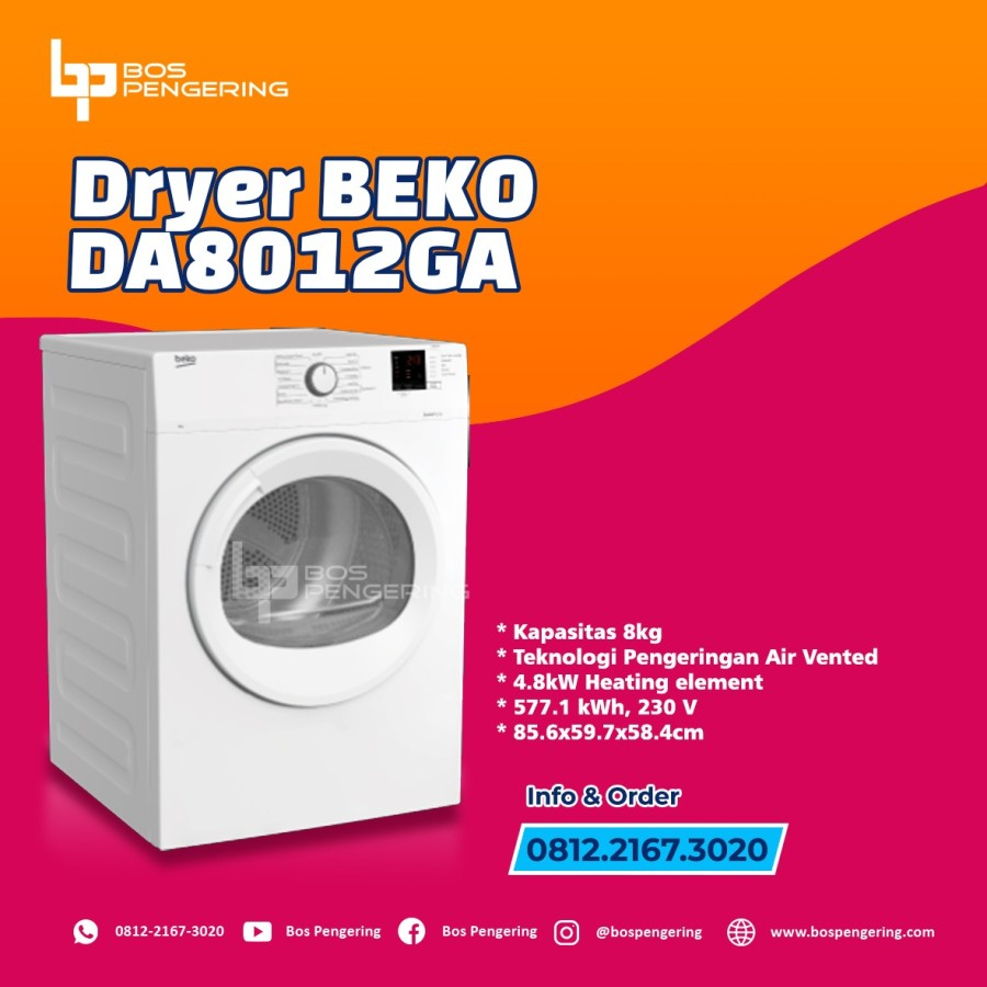 Mesin Pengering Pakaian Beko 8 Kg Dryer Listrik DA8012GA Air Vented