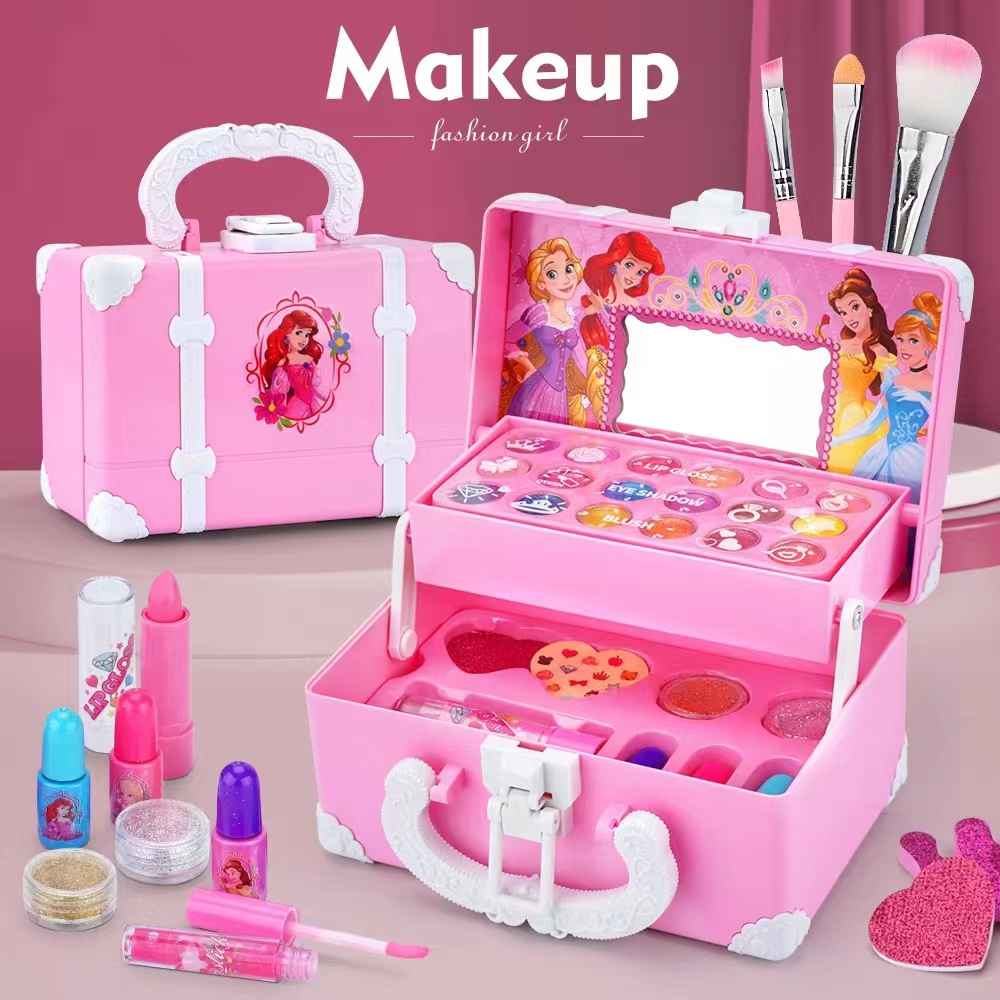 DADAWARD 32Pcs Mainan Kosmetik Kecantikan Anak Kasus Peralatan Kotak Make Up Set Mainan Anak Perempuan untuk Gadis Ulang Tahun Hadiah Set Riasan Mainan Anak Makeup Mainan perempuan kosmetik bayi non-toksik Mainan rias Rias