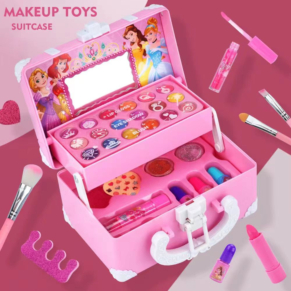 DADAWARD 32Pcs Mainan Kosmetik Kecantikan Anak Kasus Peralatan Kotak Make Up Set Mainan Anak Perempuan untuk Gadis Ulang Tahun Hadiah Set Riasan Mainan Anak Makeup Mainan perempuan kosmetik bayi non-toksik Mainan rias Rias