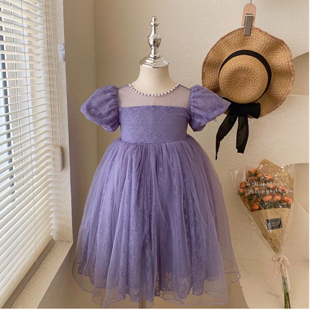 (LOLI-JKT) BD-444 GAUN BROKAT TUTU ANAK IMPORT LENGAN PUFF SIZE 90-140